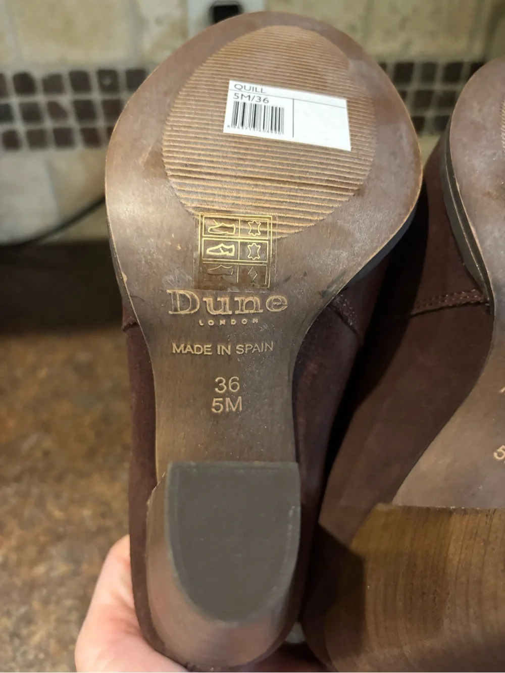 Dune London Dark Brown Suede Ankle Booties with Buckle Strap